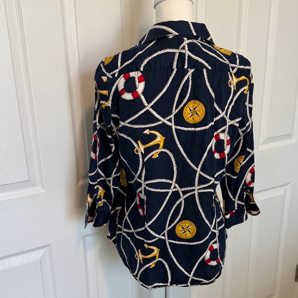 Vintage Ralph Lauren Navy Nautical Rope & Lifebuoy Button-Down Shirt - Picture 4 of 11